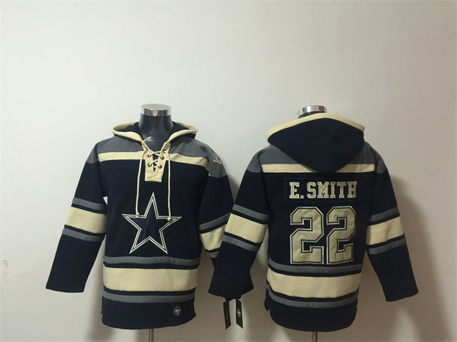 Men's Dallas Cowboys #22 Emmitt Smith Navy Ageless Must-Have Lace-Up Pullover Hoodie